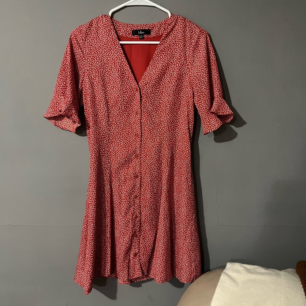 Lulu’s Castana Rust Red Print Button-Up Short Sle… - image 7